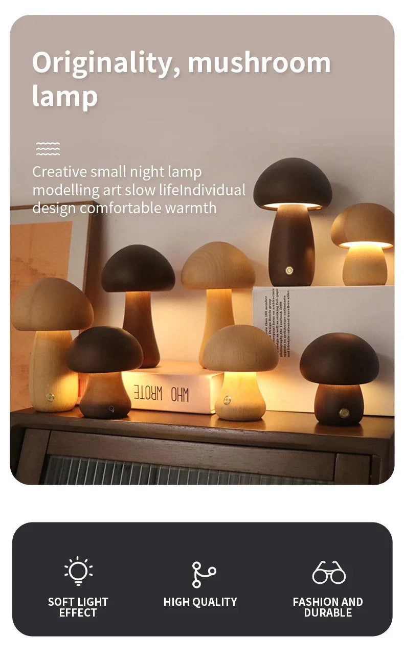 LumiShroom™ – Bordslampa i trä med touch & dimmer