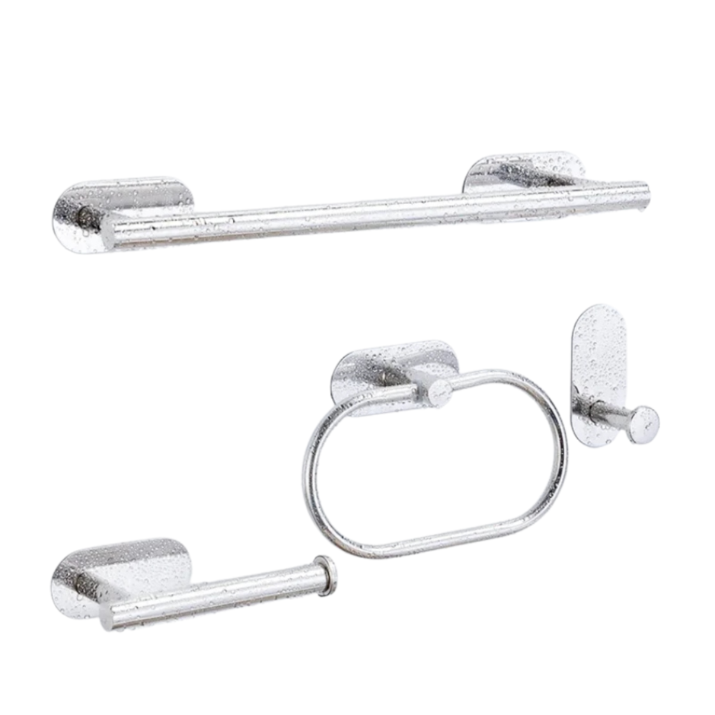 Självhäftande Badrumsserie i Rostfritt Stål – Utan Borrning, Utan Krångel