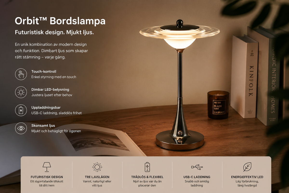 Orbit trådlös bordslampa med mjukt ljus