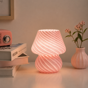 Rosa Lunaire mushroom-bordslampa i glas