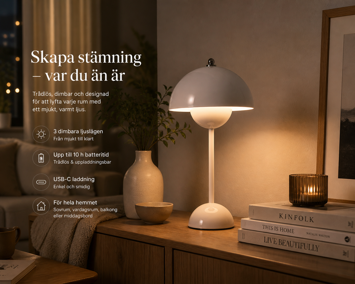 Bloomé trådlös bordslampa i modern inredning
