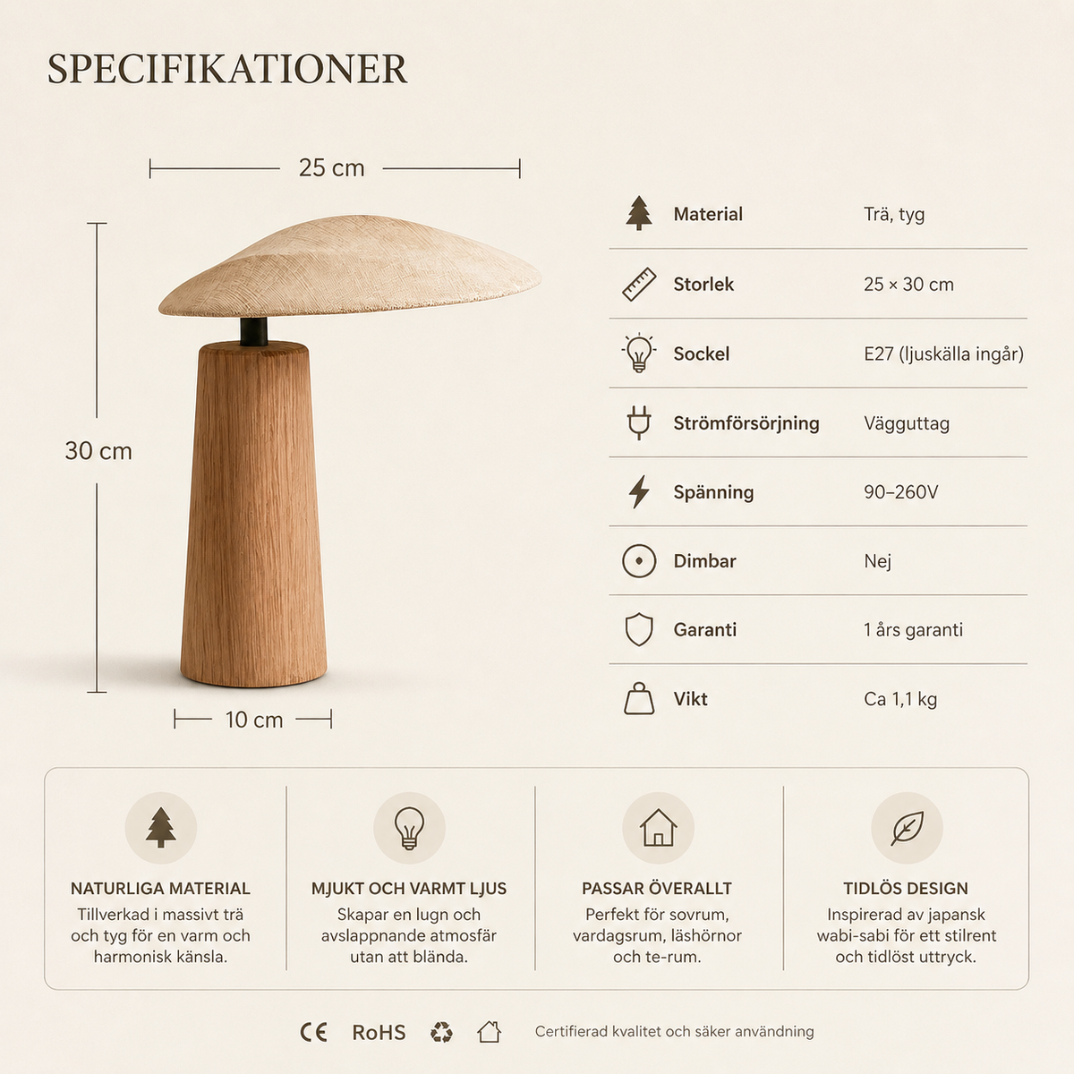 Hikari bordslampa – mått och specifikationer