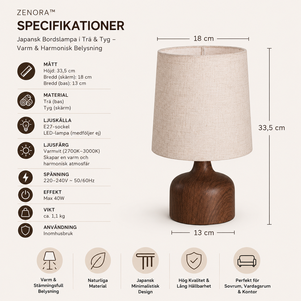 bordslampa i valnöt specifikationer