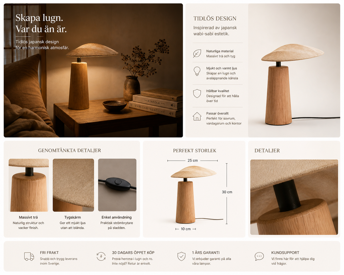 Närbild på Hikari bordslampa i trä