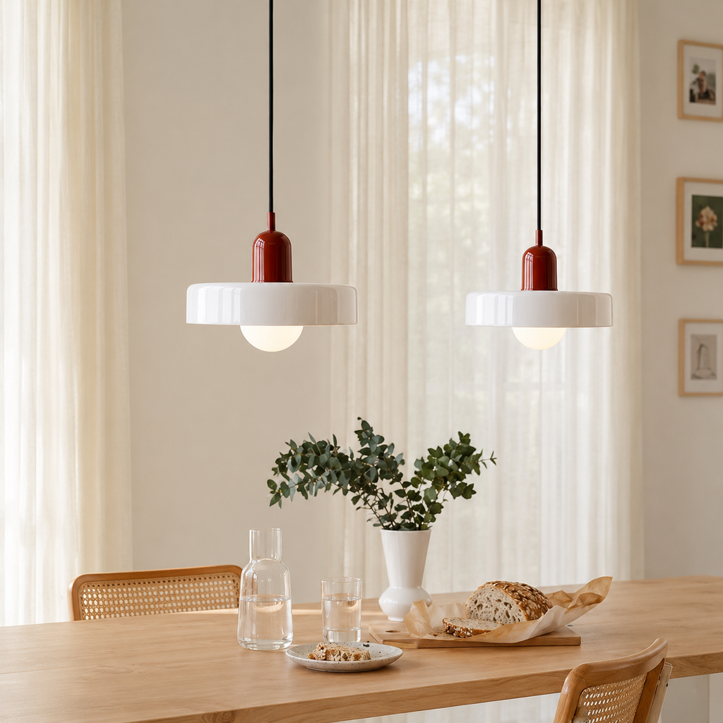 Retro Bauhaus pendellampa vid matbord