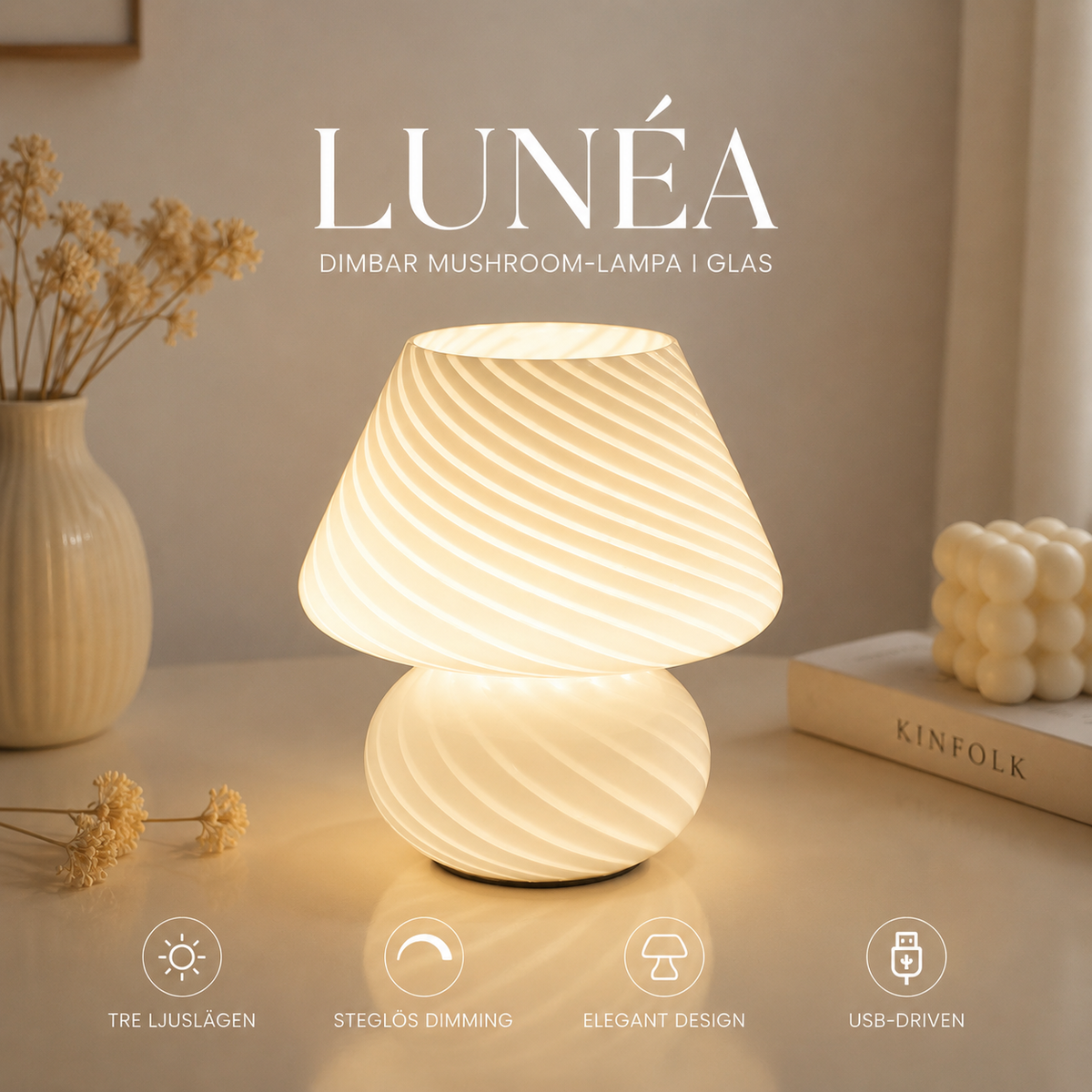 Vit Lunaire bordslampa i glas