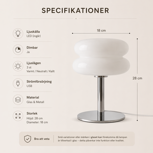 Macaron glasbordslampa – mått och specifikationer