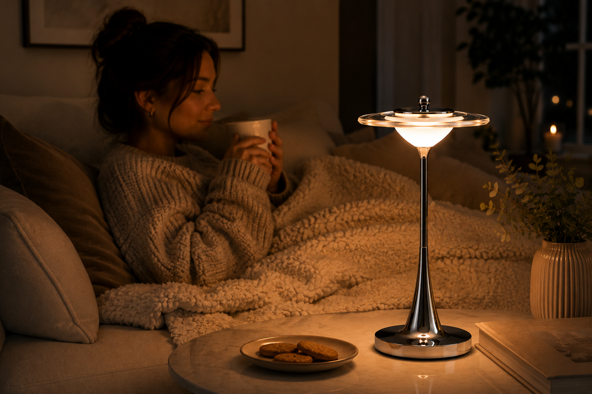 Orbit bordslampa i glas med varmt stämningsljus