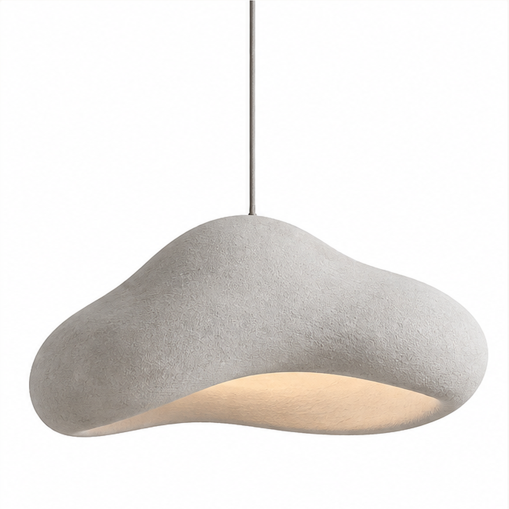 Nagi Cloud grå wabi sabi pendellampa på vit bakgrund