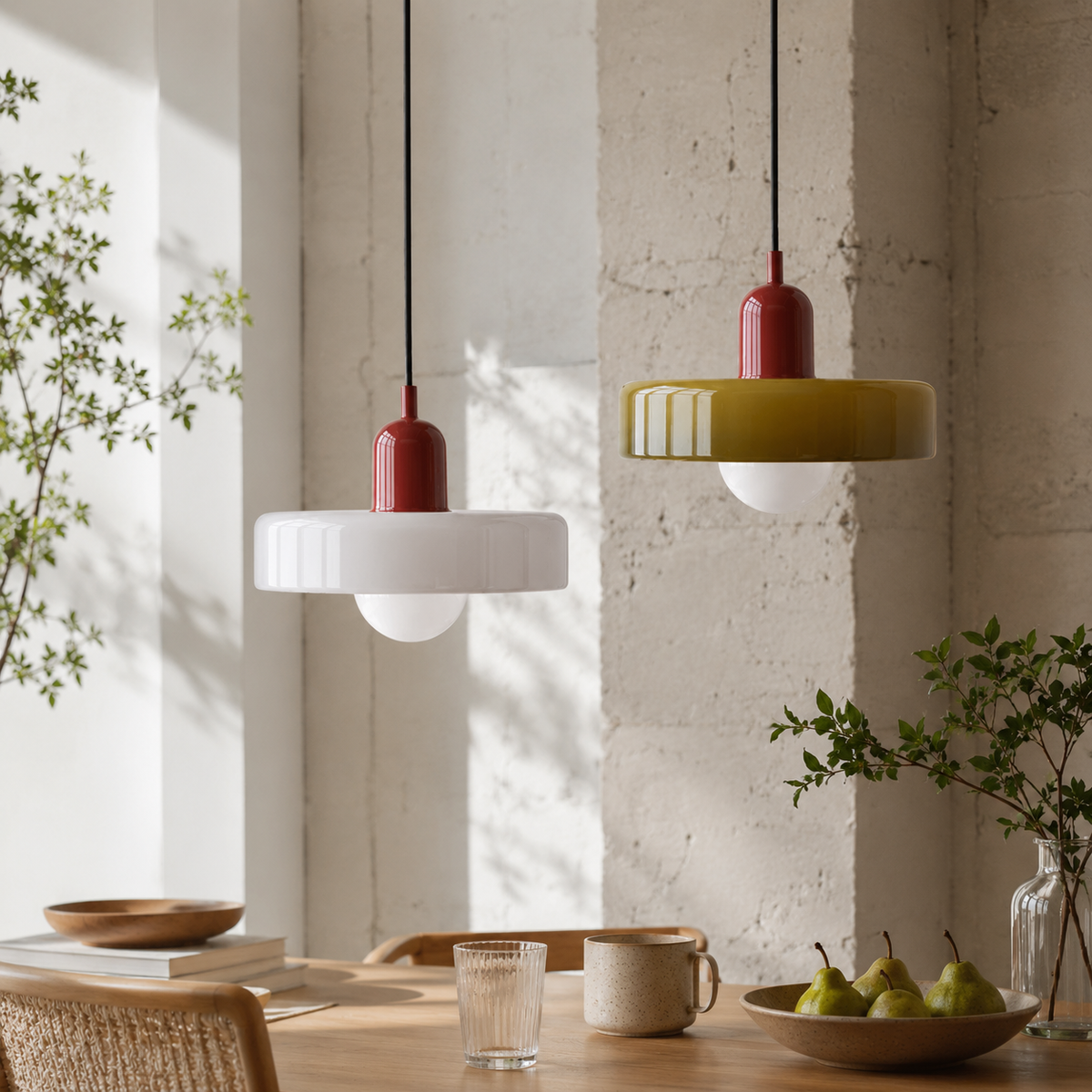 Retro Bauhaus taklampa vid köksbord moderna