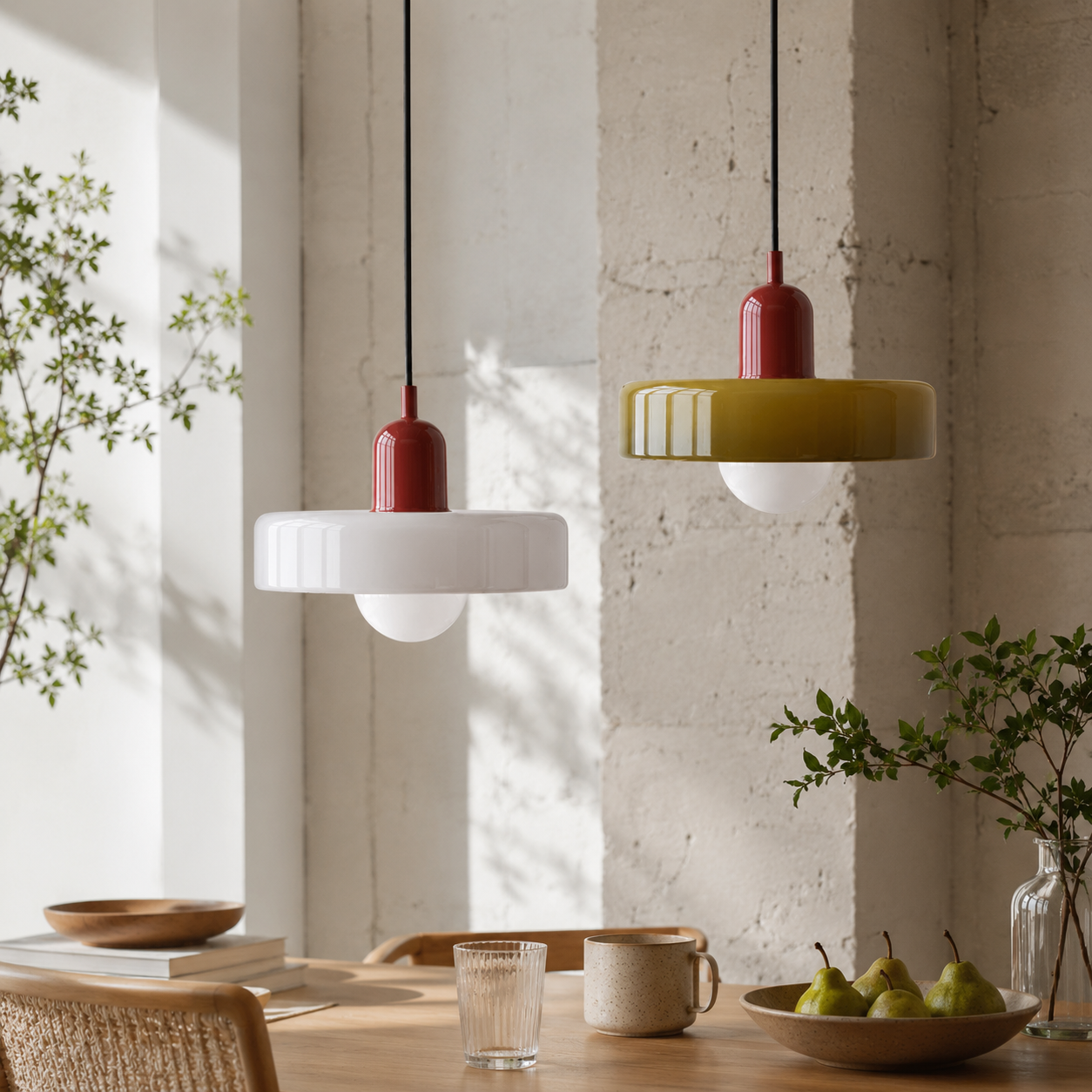Retro Bauhaus taklampa vid köksbord moderna