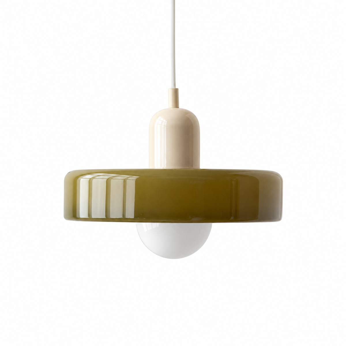 Retro Bauhaus pendellampa beige olivgrön