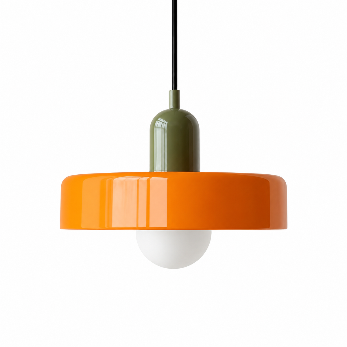 Retro Bauhaus pendellampa mörkgrön orange