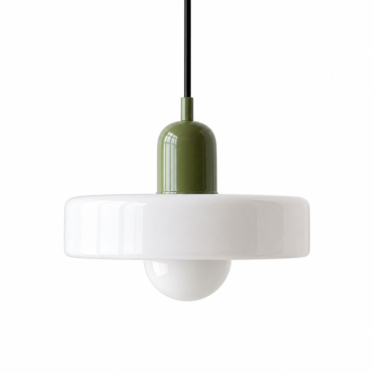 Retro Bauhaus pendellampa mörkgrön vit