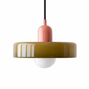 Retro Bauhaus pendellampa rosa olivgrön