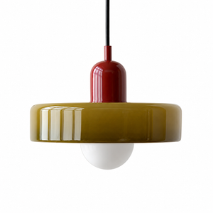Retro Bauhaus pendellampa vinröd olivgrön